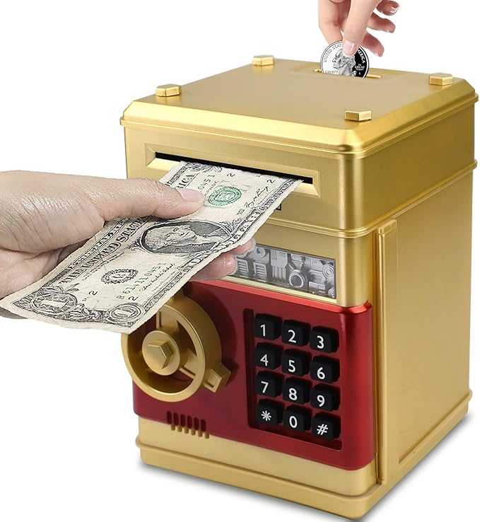 Piggy Bank for Kids, ATM Electronic Password Cash Coin Bank, Money Saving Box for Kids, Boys Girls Birthday Gift (Gold)
