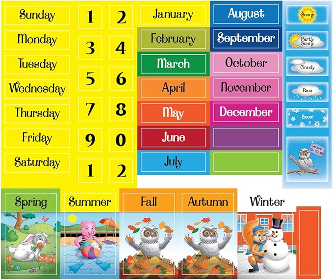 ZazzyKid Magnetic Calendar & Weather Chart for Kids - Preschool Daily Calendar Learning for Days of the Week, Months, Weather & Season Blue