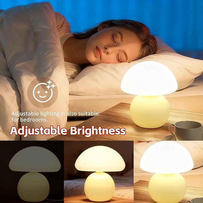 Aesthetic Room Decoration, Bedroom nightstand lamp, Yellow Mushroom Table lamp, Small lamp, Warm Light ambiance, Special lamp for Bedtime Reading/Nighttime Navigation