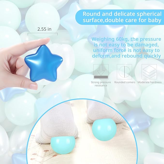 Ball Pit Balls Pack of 100 200 500 - Star and Round Set BPA Free Phthalate Free Non-Toxic Crush Proof Play Balls Soft Plastic Balls for Toddlers Baby Kids Birthday Pool Tent Party