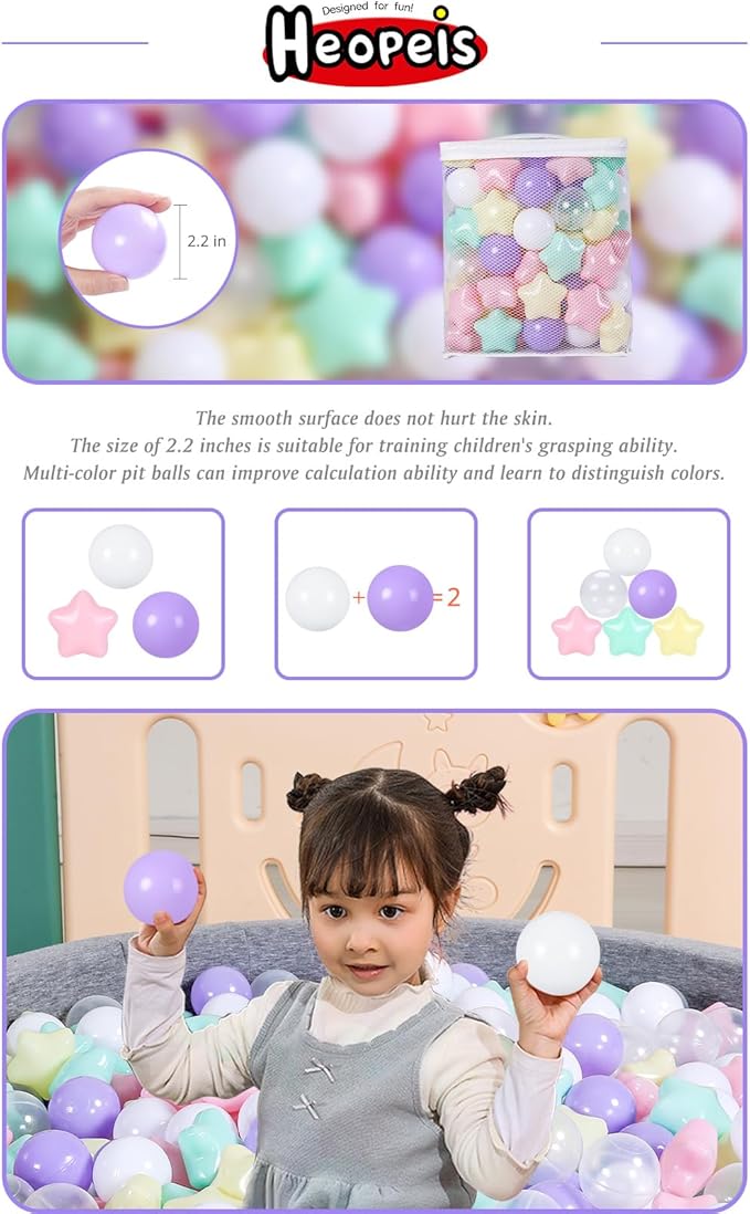 Ball Pit Balls Pack of 100 200 500 - Star and Round Set BPA Free Phthalate Free Non-Toxic Crush Proof Play Balls Soft Plastic Balls for Toddlers Baby Kids Birthday Pool Tent Party