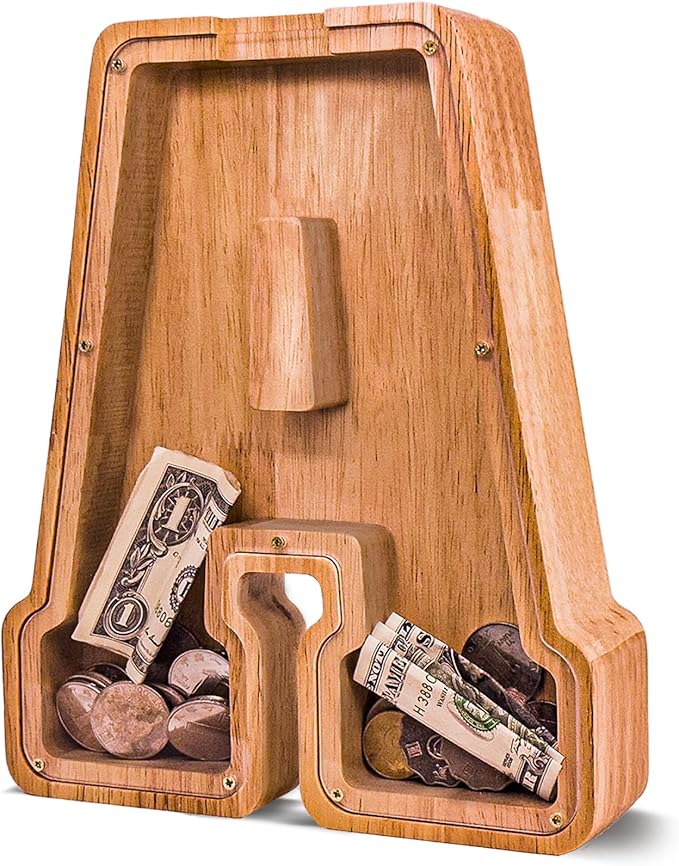 Wooden Letter Piggy Bank for Kids Larger Letter Piggy Bank for Boys and Girls Personalized Piggy Bank Initial Coin Bank Wood Kids Money Bank for Birthday and Festival