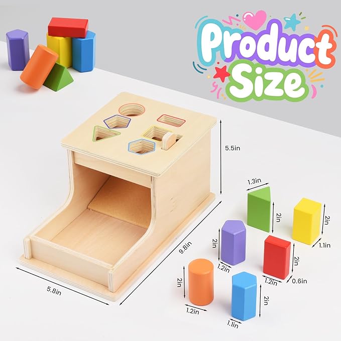 Busy Edition Montessori Toys for Toddlers Object Permanence Box Wooden Shape Sorter Drop Toy Play for 1 2 3 Year Old Toddlers
