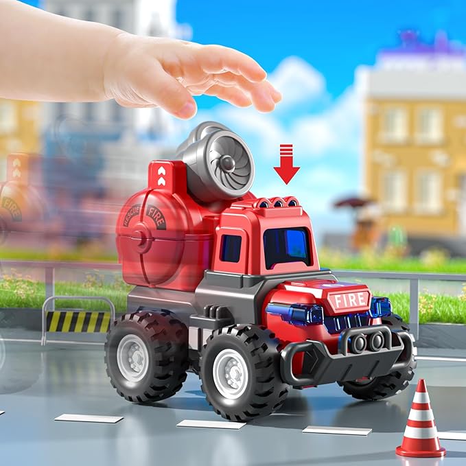4 Pack Fire Trucks Toys for Toddlers Kids 2-4 Years, Press and Go Cars for Toddlers Boys Girls with Flexible Joints, Kids Toddlers Toys for 3 4 5 6 Years Old Boys Girls Birthday Gifts