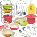 Golray Play Kitchen Accessories, Kids Kitchen Playset Pretend Cookware Including Pots and Pans Set, Cooking Utensils, Organizer, Condiments, Apron & Gloves, Birthday Gifts for Girls Boys Toddlers