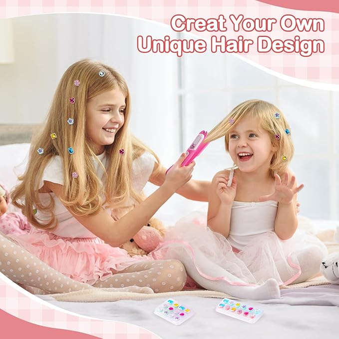 Hair Gem Stamper Kit,Bling Hair Jewels for Girls, Hair Styling Tool with Reusable Shining Diamonds, Christmas Birthday Arts & Crafts Gift for 5-12 Year Old Girl
