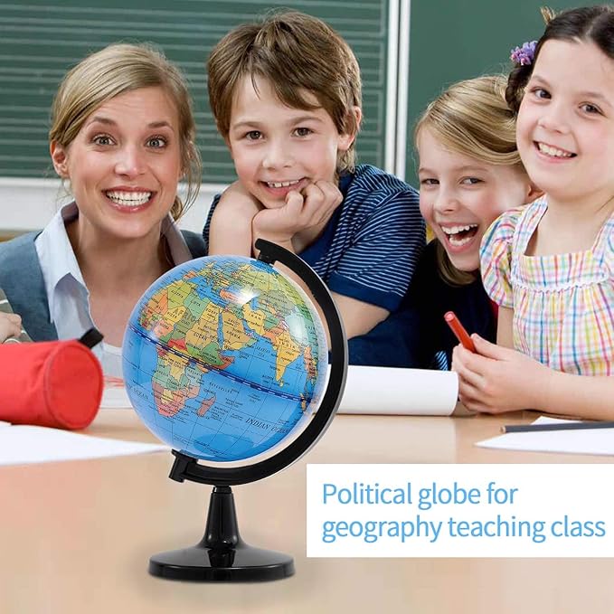 Wizdar 4'' World Globe for Kids Learning, Educational Rotating World Map Globes Mini Size Decorative Earth Children Globe for Classroom Geography Teaching, Desk and Office Decoration-4 inch
