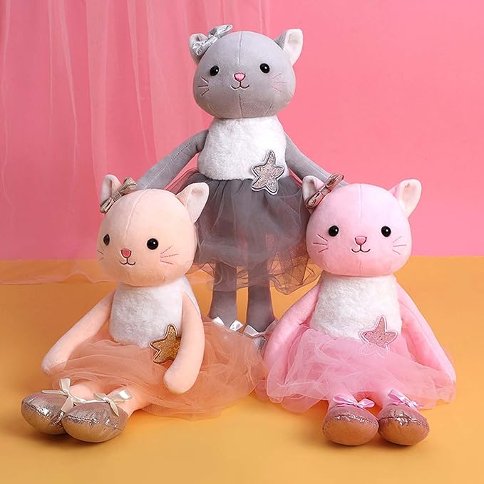 Plush Ballerina Dolls Kitten Cat Stuffed Animals Toys Ballet Dance Recital Gifts for Girls 15.5 Inches (Gray)