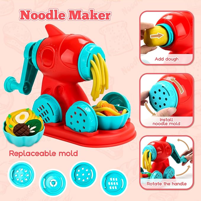 3 in 1 Dough Sets 59 PCS for Kids Ages 4-8, Dough Tools Kit with Ice Cream Noodle Hamburger Maker Machine, Kitchen Creations Art Crafts Food Play Toys for Boys Girls Kids Toddlers Ages 3+