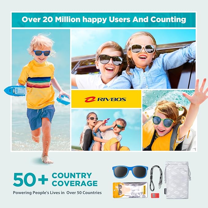 RIVBOS Kids Sunglasses Polarized UV Protection Flexible Rubber Glasses Shades with Strap for Boys Girls RBK004