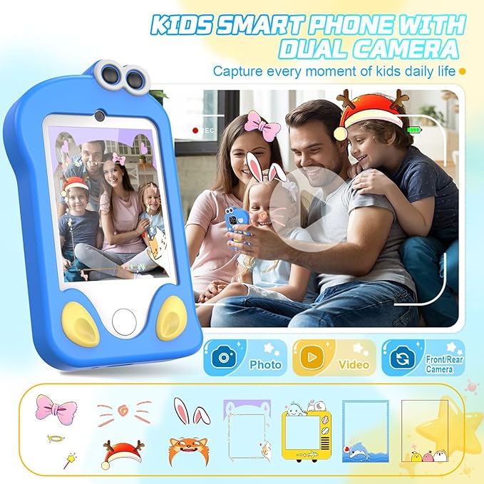 Kids Smart Phone, Phone for Kids Ages 3-12 | 2.8" Touchscreen, Dual Camera & Video Recording | Educational Learning Toy with Games & Music | Christmas Birthday Gift for Boys and Girls（Blue）
