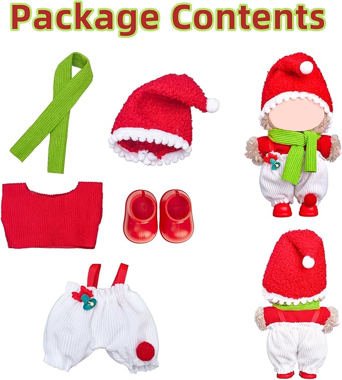 17cm Doll Clothes Set-Adorable Outfits for Dolls-Stylish Accessaries Christmas Clothing Dress-Up-Replaceable Collections, Includes—Christmas Hat+Top+Scarf +Jumpsuit+Shoes (Style H)