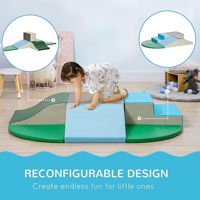 Qaba 6-Pieces Foam Climbing Blocks for Toddlers 1-3 Years, Soft Play Structures for Climb and Crawl, Indoor Kids Baby Activity Play Set, Contemporary