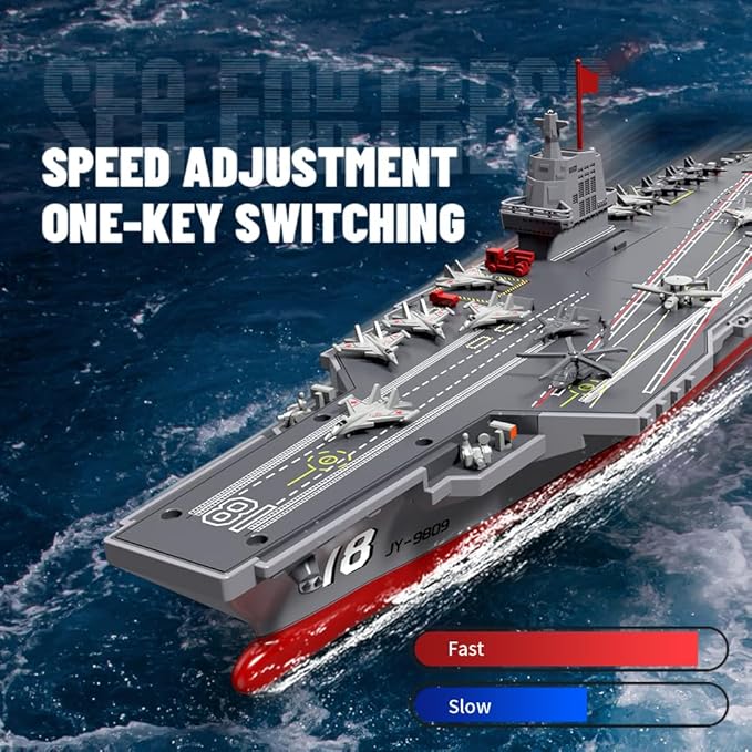 RC Boats for Kids 8-12, 16-inch Warship Battleship Aircraft Carrier with 2 Rechargeable Batteries, 15mph High Speed Remote Control Military Ship for Pool & Lake, Exhibits Model Gift for Boys