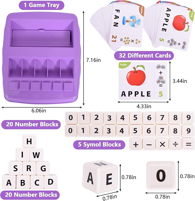 Matching Letter Games for Kids Ages 4-8,Learning & Education Toys for Preschool Boys Girls Spelling/Reading/Math Learning/Word Recognition,Birthday Gifts Educational Toys for Kindergarten Kids, Purple