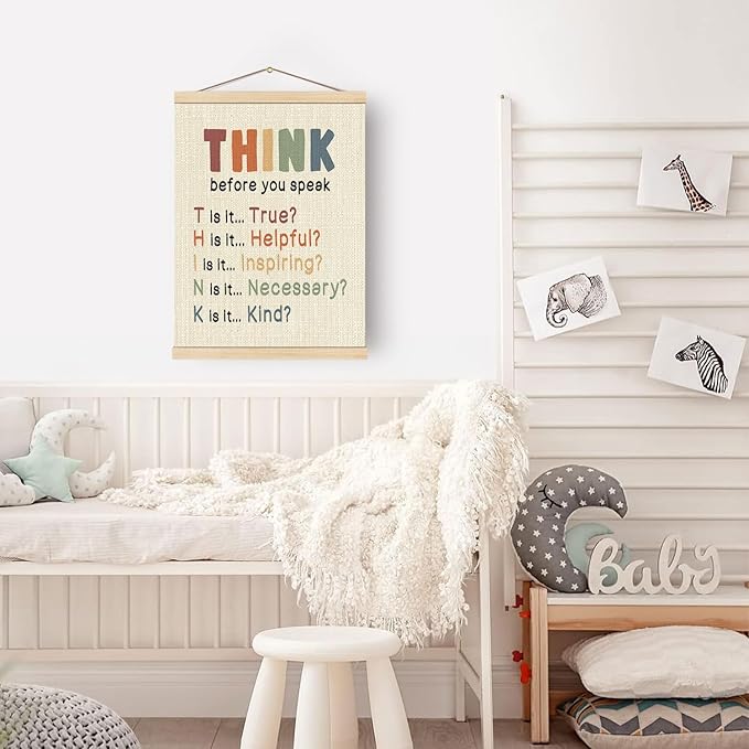 Boat Wades Inspirational Positive Mental Health Wall Art Poster Hanger Frame, Boho Classroom Decor, Think Before You Speak Classroom Hanging Wall Decor for Therapy School Counselor Office, 12x16 Inch