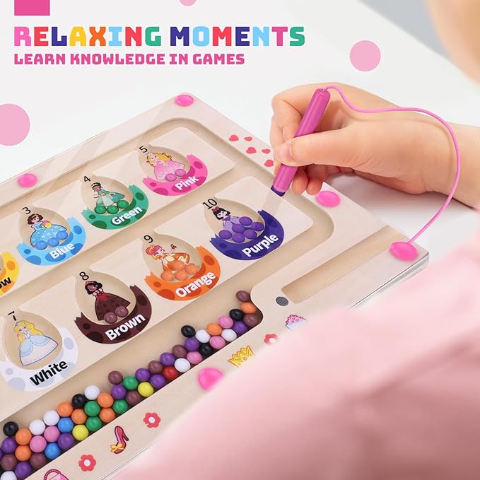 Princess Mini Magnetic Color and Number Maze Montessori Toy for Ages 3 4 5, Toddler Busy Board, Educational Preschool Learning Activities, Ideal Christmas & Birthday Gift for Girls and Kids