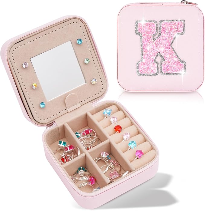 Travel Jewelry Case - Personalized Jewelry Box for Women,Small Jewelry Organizer Cute Jewelry Organizers and Storage Aesthetic,Travel Essentials Birthday Gifts for Girls Women | Pink,K