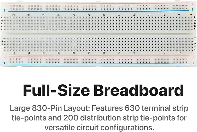 Electronics Starter Kit with 830-Point Breadboard Type-C Power Supply 120 Jumper Wires LEDs Sensors Resistors Capacitors Compatible with Arduino ESP32 STEM DIY Projects (400+ Pieces)