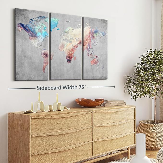ElephantStock Artistic Touch World Map Multi Piece Canvas - 3 Panel Wall Decor - Map of the World Art - Canvas for the Office and Home - 65" X 42"