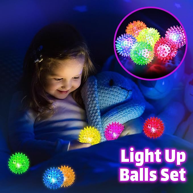 Light Up Sensory Balls - Sensory Toys for Kids with Autism Toys for Kids 3-4 5-7 8-12 Gifts for Teen Boys Girls Spiky Fidget Stress Balls Glow in The Dark Novelty Noisemaker Toys for Parties Favors
