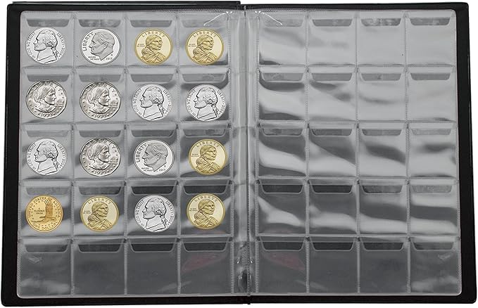 Uncle Paul 200 Pockets Coin Albums - 43x42 mm/1.7x1.6 inch Pocket Black Coin Book 10 Pages Coin Collection Holder Letter Size Coin Storage Book CS0220BK