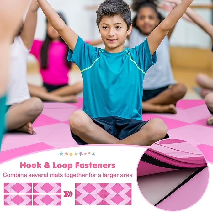 Giantex 4'x10'x 2" Gymnastics Mat, 4-Panel Folding Aerobics Exercise Mat w/Hook & Loop Fastener, Carrying Handle, Portable Tumbling Mat for Stretching Yoga Cheerleading Martial Arts