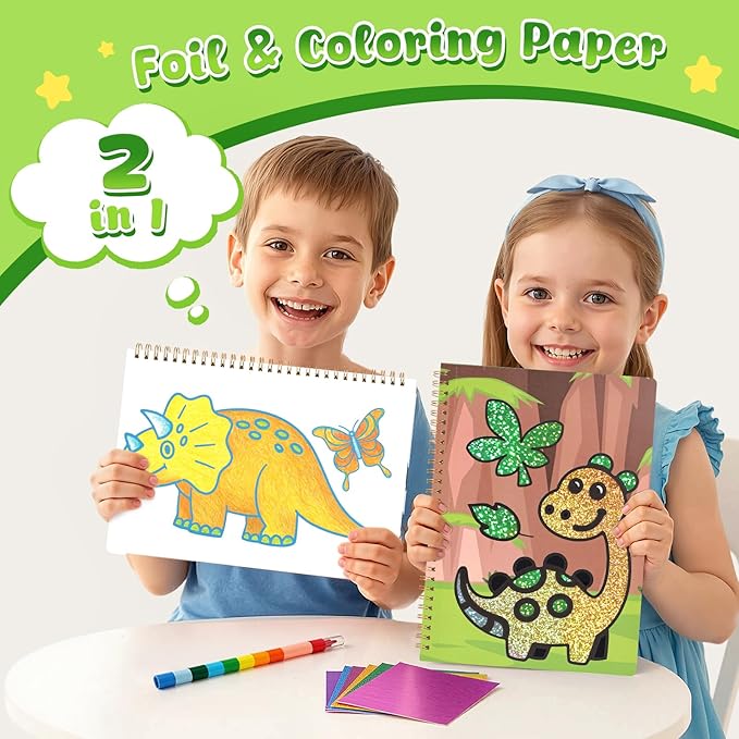 3 otters Foil Art Set, Animal Scratch Art for Kids Coloring Books Party Supplies for Girls Boys Goodie Bag Stuffers Birthday Gift DIY