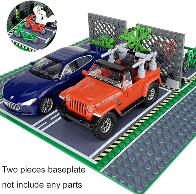 Parking Lot Baseplate 10" x 10" - Building Brick Base Plate Compatible for All Major Brands,for City Roads, Towns and Garages Kids Blocks Toy (2 Parking lot baseplate)