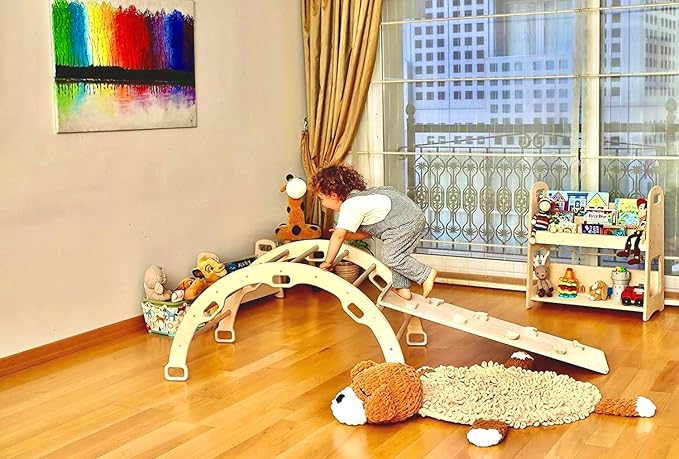 Montessori Climbing Cube and Triangle for Kids | Foldable Climbing Set | Indoor Activity Cube | Climbing Set with Cube and Triangle for Toddler | Foldable Wooden Jungle Gym (CUBE+ARCH+RAMP R)