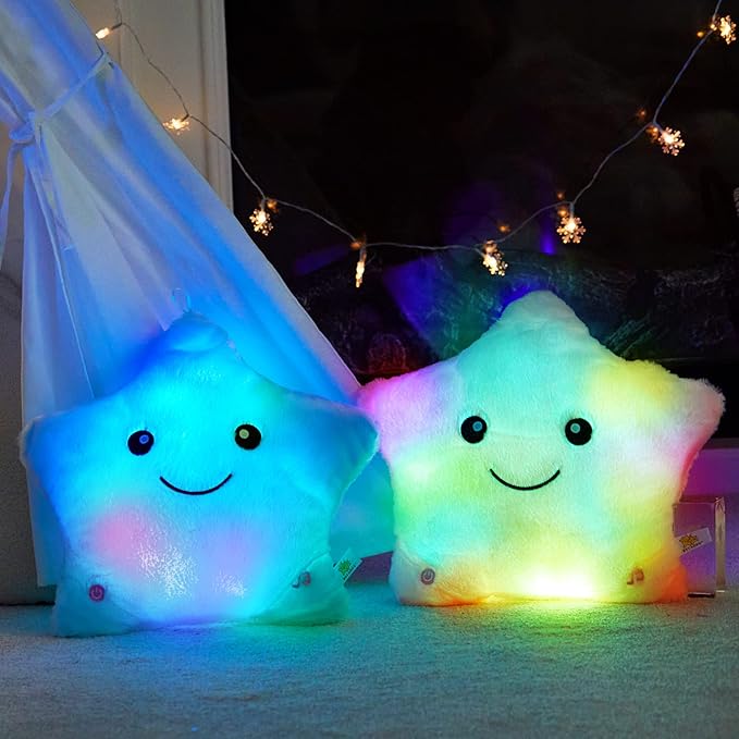 WEWILL 13'' Creative Twinkle Star Glowing LED Night Light Plush Pillows Stuffed Animals Toys Birthday Christmas Holiday Valentines Gifts for Toddlers Girls(Blue)