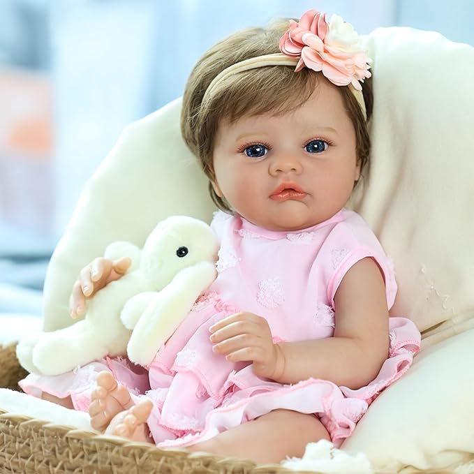 SCOM Lifelike Reborn Baby Dolls - 20 Inch Realistic-Newborn Baby Doll Girl Real Life Baby Dolls with Soft Weighted Body, Poseable Real Baby Reborn Gift Toy for 3+ Years Old Kids