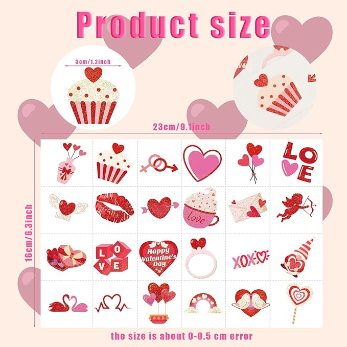 Landhoow 240 Pcs Valentine Tattoos Temporary for Kids Glitter Face Tattoos Cool Body Sticker Costume Accessory for Adults Boys Girls Party Favor
