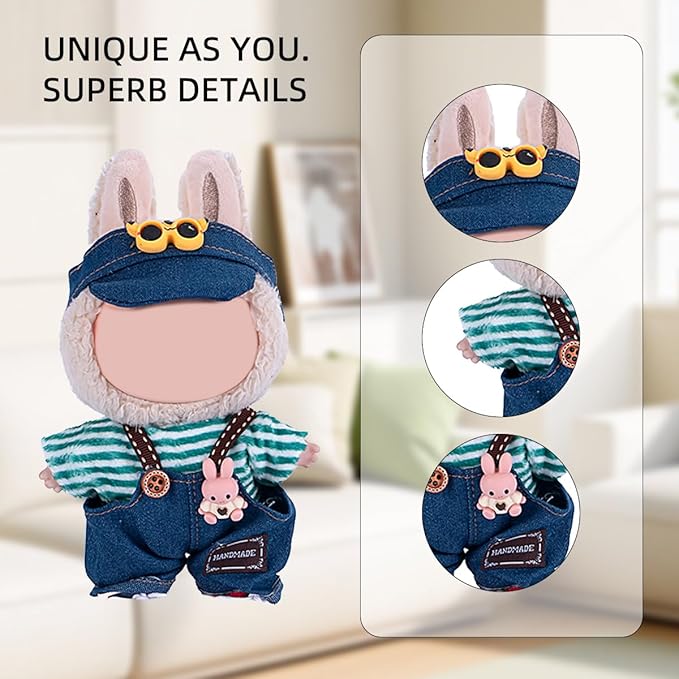 17cm Doll Clothes Set, Premium Jeans & Knitted Sweater Outfit for 17cm 15cm Dolls, Cute Dress Up Fashion, No Doll Included (Cute, 17cm/15cm)