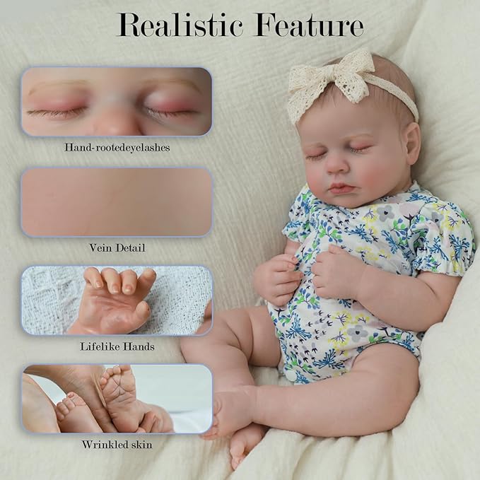 SCOM Lifelike Reborn Baby Dolls - 20 inch Cute Realistic Baby Girl, Soft Full Vinyl Body Newborn, Washable & Poseable, with Accessories for Boy Girl Ages 3+ Yrs Gift, Birthday,Christmas,Halloween