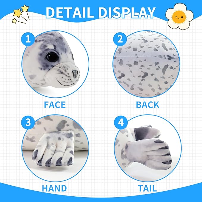 Sew Butiful Seal Stuffed Animal Toy, Cute plushies, 12" Seal Plush Pillow Gift for Girls Kids Children Birthday Christmas (Small)