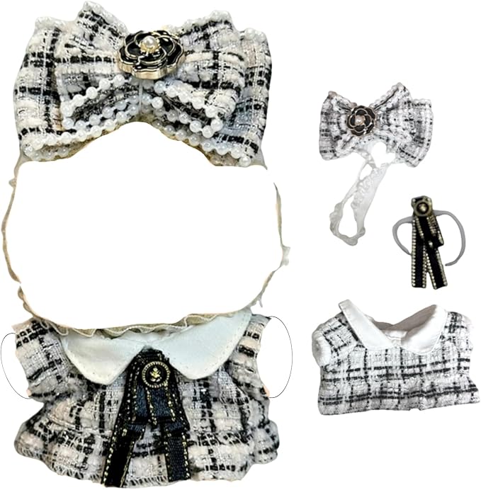 Clothes for 17cm Doll(Clothes Only)– 3-Piece Set Cute Elegant Outfit + Bow Headband + Collar Decoration for a Unique Dressed-Up Look– Fashion Handmade Accessories for Doll(White)