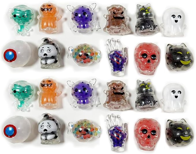 24-Piece Halloween Squishies – Halloween Stress Balls Miniatures for Kids and Adults, Squishy Fidget Toys for Halloween Party Favors, Halloween Prizes, Trick-or-Treat Giveaways