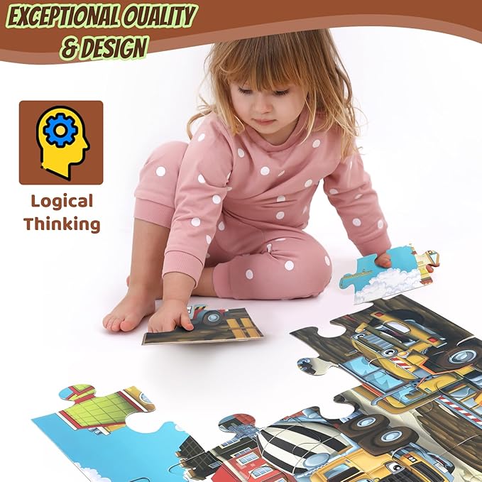 Jumbo Floor Puzzle for Kids, Large Jigsaw Puzzles 35 Piece for Kids Ages 3-5,Preschool Learning & Education Toys, Gifts for 4-8 Year Old Boys and Girls (Construction Site)