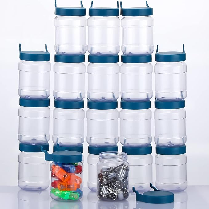 Unittype 20 Set Pegboard Organizer Accessories Peg Boards Jars with Lids Plastic Pegboards Bins Storage Containers Clear Peg Board Wall Organizer for Garage Sewing Office Home Supplies(Dark Blue)