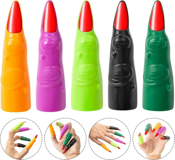 Halloween Witch Fingers 50Pcs Colorful Vampire Martian Fingers Spooky Monster Zombie Fake Finger Nails Prank Props Accessory for Halloween Cosplay Costume Party for Kids Reading Pointers, YEAJOIN