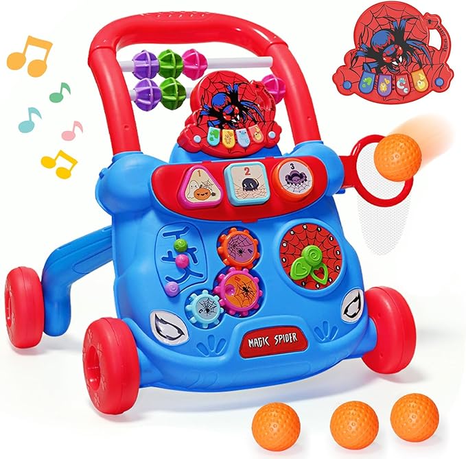 Baby Walker Toys,Push Walker for Boys & Girls Learning to Walk,Sit to Stand Early Educational Toys,Activity Center for Infant,Christmas Birthday Gift for Toddler 6-18 Months,Red