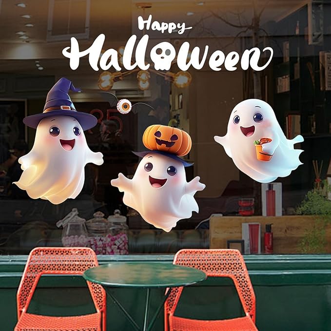 Halloween Window Clings for Glass Fall Static Cling Window Decals 1PCS Cute Ghost Pumpkin Autumn Reusable Window Stickers Home School Office Decorations