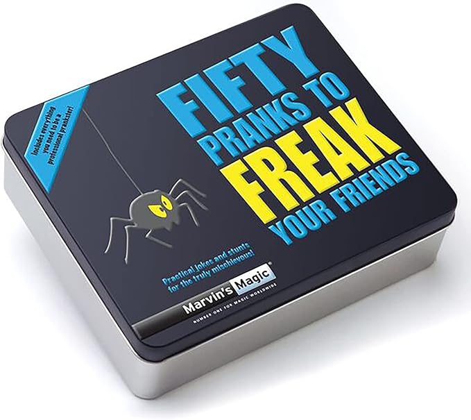 Marvin's Magic - Fifty Pranks to Freak Your Friends - Magic Tricks for Kids in Gift Tin - Includes Novelty Parking Ticket, Realistic Coffee Spill and More - Prank Kit, Magic Tricks and Family Games