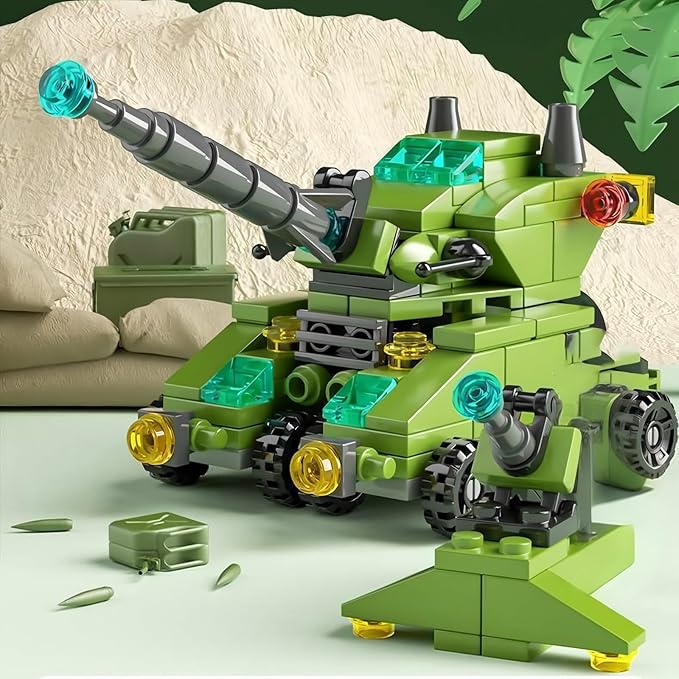 138-Piece Military Building Blocks Set – Army Tank Vehicle Toy with 7 in 1 Transformable Models, STEM Construction Kit for Kids Ages 6-12, Combat Play & Collector’s Display