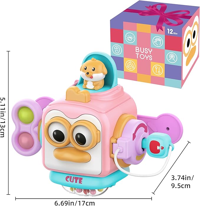 Montessori Toys For 1 Year Old Girl Gifts，Travel Activities Busy Board Cube Montessori Toys For 1 Year Old ，Sensory Toy For One Year Old Girl Birthday Gifts，Learning Fine Motor Skills Baby Toy
