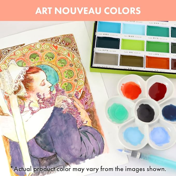 Kuretake GANSAI TAMBI Watercolor Paint Set 24 Colors II - Art nouveau, Professional-quality art supplies for artists adult painting aketching, Non-Toxic, Made in Japan