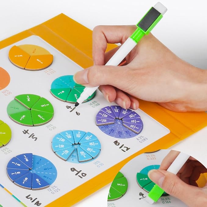 Magnetic Fraction Demonstration Book, Magnetic Fraction Tiles, Magnetic Fraction Disc Set, Magnetic Math Master Set - 102 PCS, Educational Fraction Puzzle for Teaching (Rabbit, 2, Set)