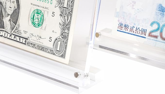 IEEK Acrylic Dollar Bill Frame Currency Holder Clear Paper Money Holders for Collectors Currency Ticket Protector Dollar Bill Display Stand,7.3 x 3.5 Inch,2 Pack