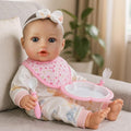 SCOM First Baby Doll Girl - 16 inch Realistic Soft Doll with Accessories, Silicone Real Lifelike Baby with Cloth Body & Vinyl for Kids 3 4 5 6 + Year Old Gifts